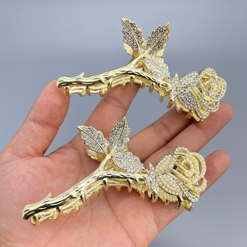 high-grade rose metal grip back head updo shark clip elegant graceful internet influencer hair clip exquisite headdress