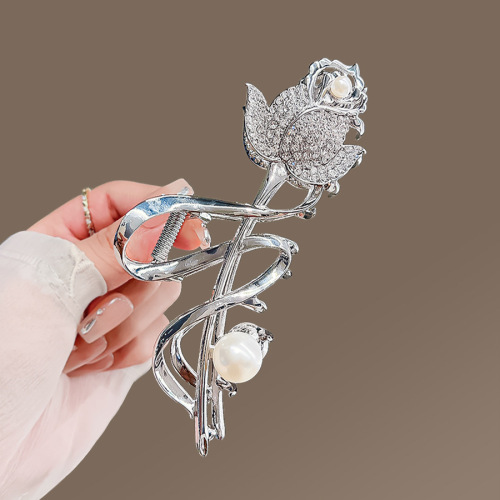 rose hair accessories ribbon pearl grip female back head temperament updo hair clip exquisite shark clip fashion headdress