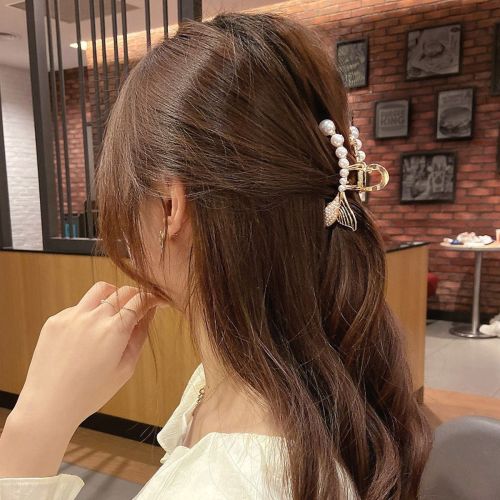 rhinestone pearl fishtail grip back small hair clip high-grade delicate shark hairpin clip hair grip headdress