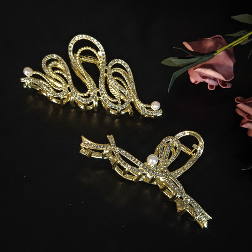 headdress grip high-grade alloy hair claw refined rhinestone sweet bow ribbon back head shark clip female