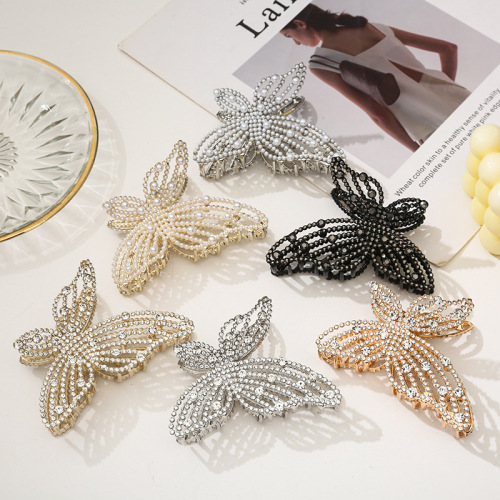 new multi-diamond butterfly hair styling clip full diamond personality rhinestone hair claws metal grabbing clip headdress shark clip hairpin