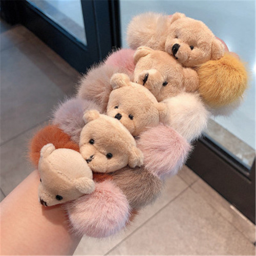 autumn and winter new fashion hair rope cute bear plush hair ring mori style adult hair elastic band wholesale
