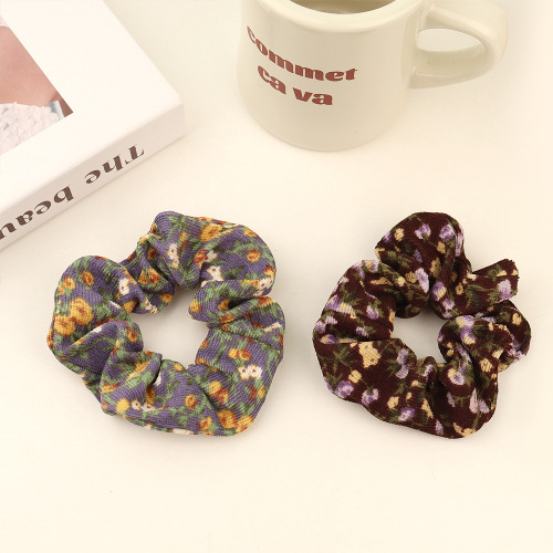 internet celebrity autumn and winter dark floral large intestine hair ring rubber headband head rope simple french retro hair-binding high elastic hair accessories