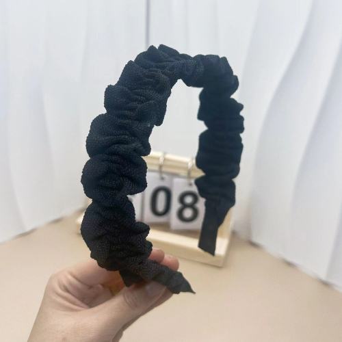高级感黑色纯色褶皱宽边高颅顶发箍外出简约百搭发饰压发少女头箍