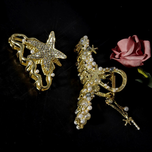 海星珍珠发夹高级感后脑勺鲨鱼夹大号气质百搭抓夹古风流苏盘发夹