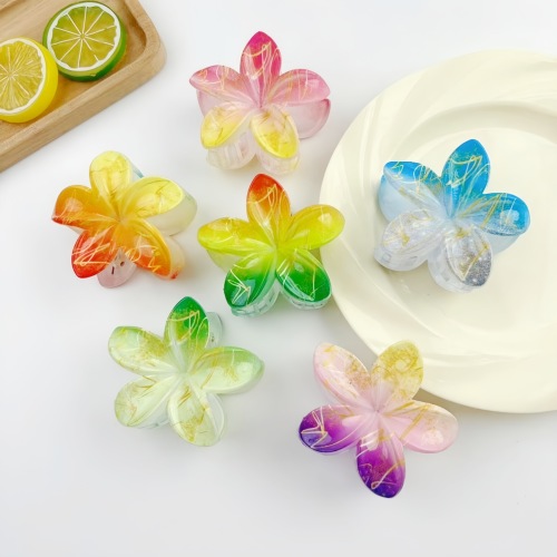 cross-border spring new hair accessories five petal flower plumeria rubra barrettes women‘s updo hair claw plastic headwear barrettes wholesale