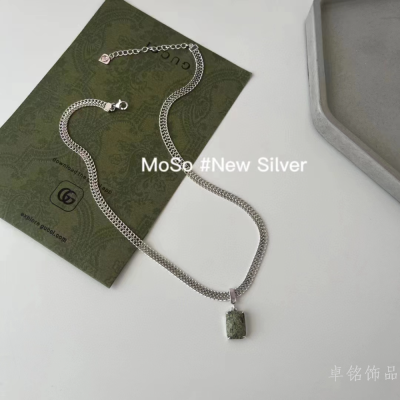 Designer's Original Design Unique Natural Moss Stone S925 Necklace Gentle Temperament Popular Clavicle Chain Slimming