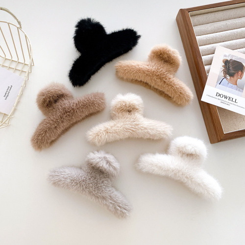 秋冬仿貂毛夹子简约超大号抓夹后脑勺盘发鲨鱼夹简约毛绒发夹批发