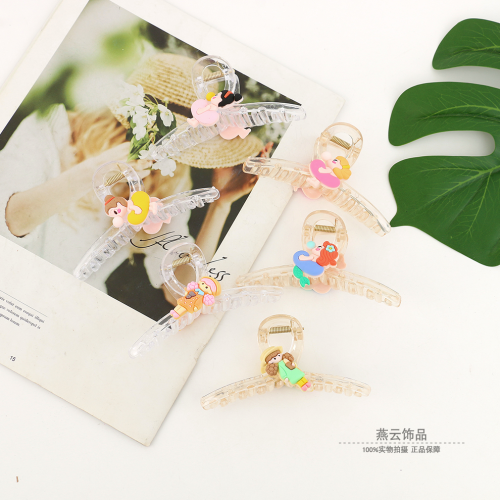 可爱儿童透明抓夹小女孩网红发夹后脑勺鲨鱼夹发卡卡通少女头饰