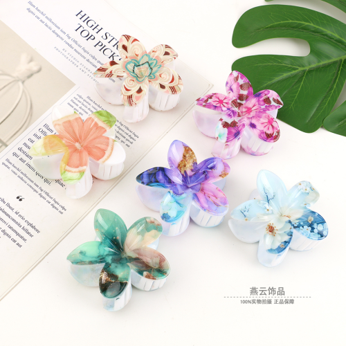 女士可爱甜美印花鸡蛋花抓夹度假超仙百合花气质精致发爪发饰批发