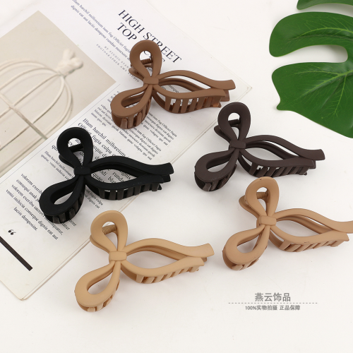 跨境蝴蝶结发夹女高级感气质盘发抓夹鲨鱼夹子发卡发饰品磨砂深色