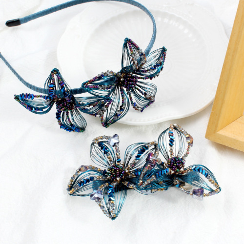 宝光新款创意款满钻头饰森系发箍耳环套装新婚纱配饰超仙铜丝发饰