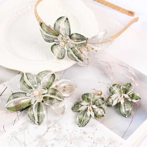 新款创意款新娘头饰森系仙美发箍耳环套装新婚纱配饰超仙铜丝发饰