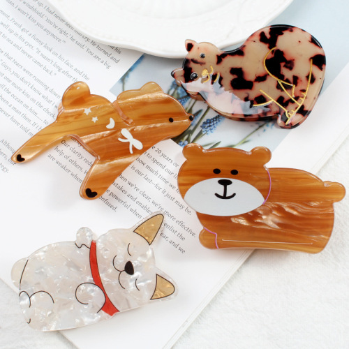 宝光喷绘款饰品可爱动物时尚发抓抓夹亚克力发饰少女简约盘发发夹