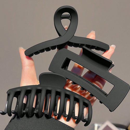 跨境新款黑色磨砂大号抓夹套装高级感盘发鲨鱼夹发量多后脑勺发抓