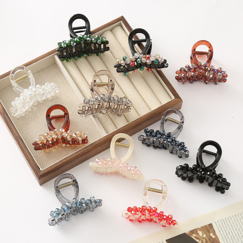 轻奢简约中号抓夹高马尾发夹点钻高级感后脑勺女式盘发头饰鲨鱼夹