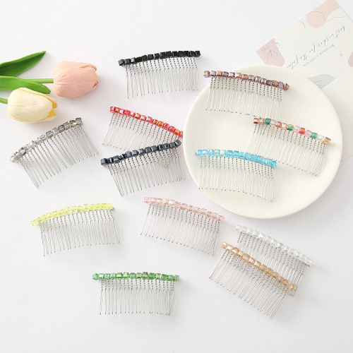 一字水钻发梳成人盘发插梳简约侧边碎发刘海梳后脑勺发饰头饰批发