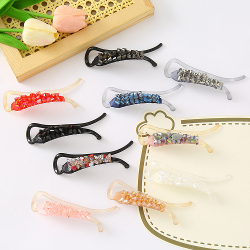 简约镶钻水晶扭扭夹少女头饰马尾抓夹百搭后脑勺一字盘发竖夹批发