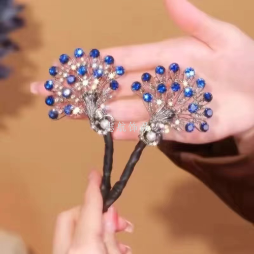 bun hair curler lazy twisted hair band high-grade blue feather hairpin headdress female 2024 new