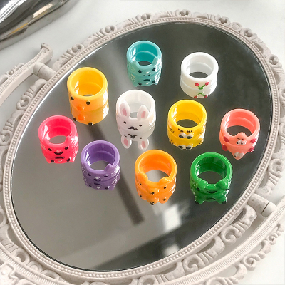 2024 Cute Cartoon Animal Resin Ring Simple and Stylish Personality Cartoon Animal Children Toy Ring