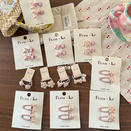 韩系新款可爱少女粉色波点发圈马尾头绳不伤发侧边碎发前额刘海夹