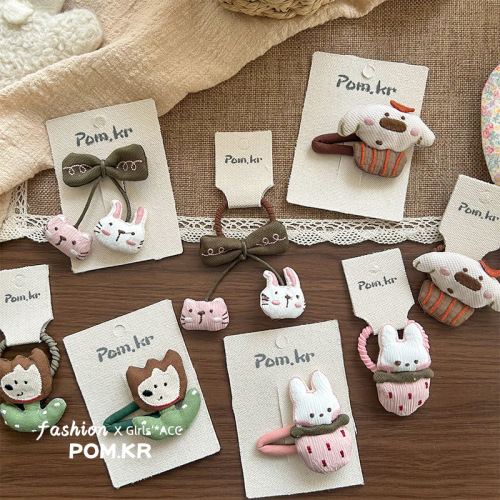 2025新款儿童卡通可爱布艺刺绣花朵樱桃女童发圈发卡百搭侧边刘海