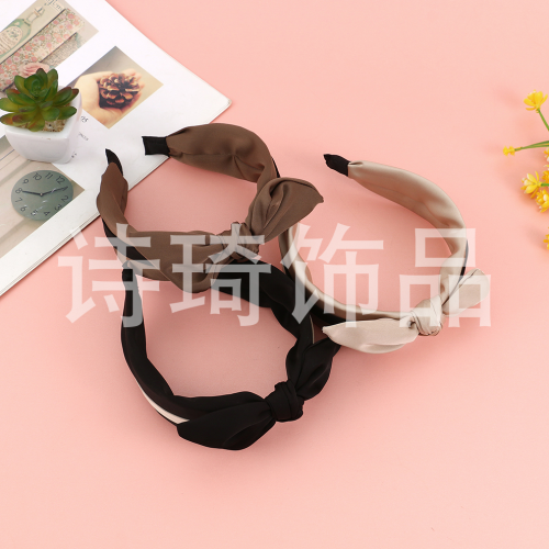 temperament hairpin grottoes headband korean style hair accessories korean simple fabric color matching middle knotted wide edge headband wholesale