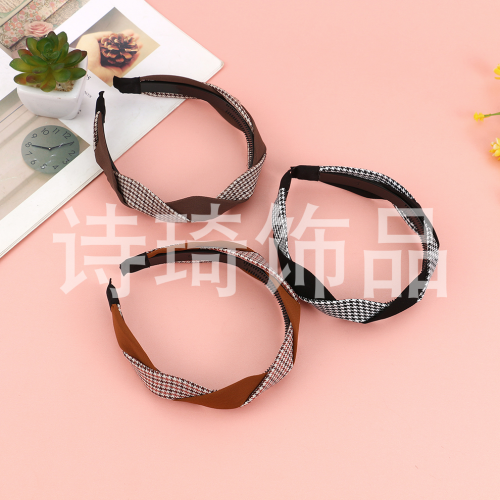 Korean Stylish Simple and Versatile Wide-Brimmed Striped Cross Hair Fixer Headband Female Mori Style out Headband Hair Accessories Head Accessories