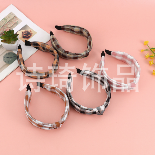 fashion plaid knotted headband fabric headband broken hair bangs pressure barrettes ornament japanese and korean street cute ins style