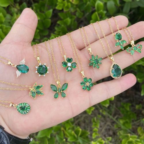 europe and america cross border ornament emerald zircon necklace copper micro inlay butterfly pendant flower clavicle chain clover 1