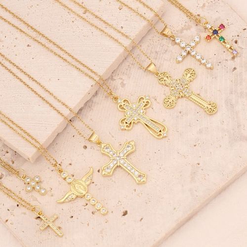 2024 new copper micro inlaid zircon cross necklace personalized hip hop 18k gold pendant virgin mary necklace n915