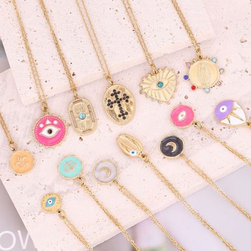europe and america cross border dripping oil eye pendant stainless steel copper alloy cross necklace moon clavicle chain 1