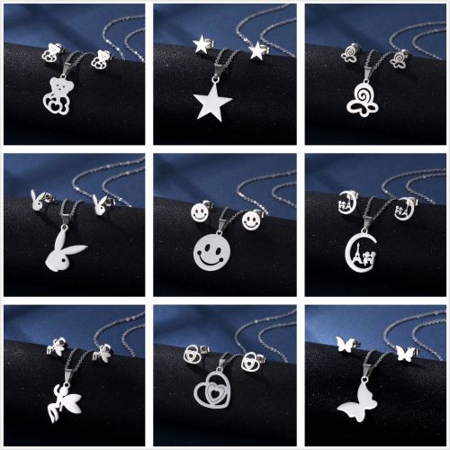 stainless steel necklace earrings set wholesale cross-border south american fashion geometric simple love bear two-piece set female 1