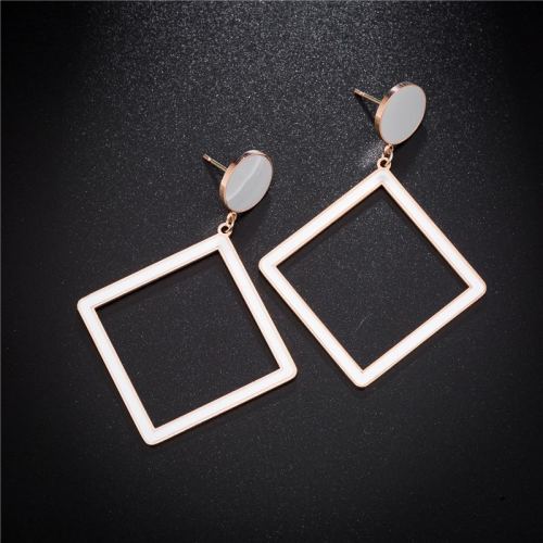 autumn and winter new fashion creative hollow square earrings female titanium steel rose gold high-profile earrings small jewelry wholesale