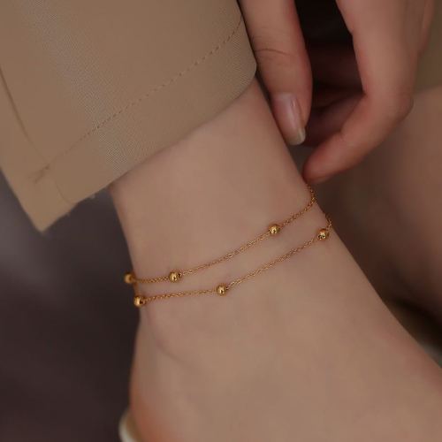 double-layer transfer beads titanium steel anklet women‘s new trendy high-grade ins minority simple chain women‘s stainless steel