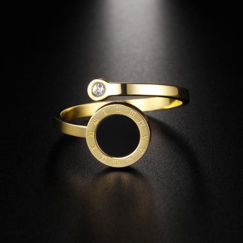 [fashion roman digital shell titanium steel ring opening with diamond index finger ring tail ring plated 18k gold ring decoration