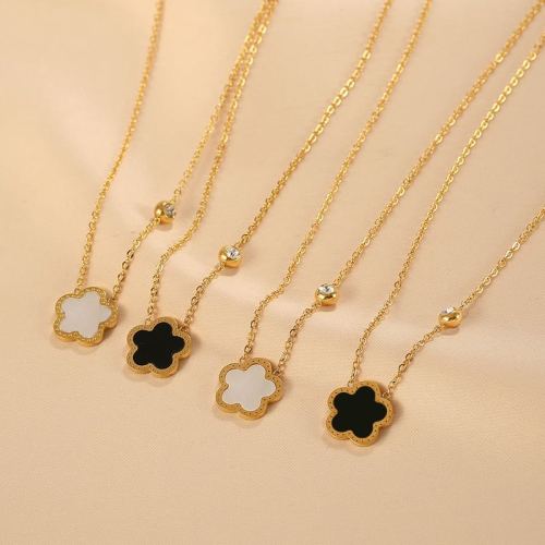 european and american fashion plum blossom fritillary pendant diamond titanium steel necklace female niche flower affordable luxury style petals clavicle necklace