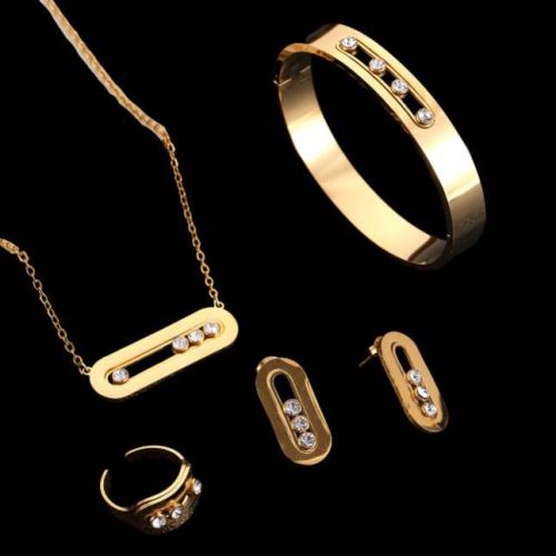 cross-border jewelry online celebrity oval zircon necklace female titanium steel high-grade sliding geometric frame bracelet earrings ring