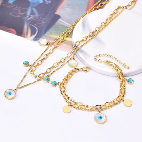 fashion tiktok red bracelet glossy round brand blue eyes shell double-layer bracelet titanium steel water does not fade ornament