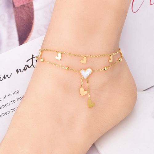 korean style white shell love tassel anklet youth vitality jewelry for girls non-fading titanium steel ankle ring gold