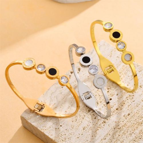 europe and america cross border new titanium steel roman diamond bracelet female non-fading hip hop ins style simple vacuum electroplating 18k