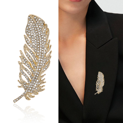 Simple Personality Animal Series Rhinestone Feather Brooch Fashion European and American Style Electroplated Gold and Silver All-Match Inlaid Corsage