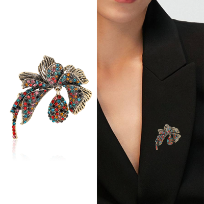 Simple Personality Animal Series Rhinestone Vintage Brooch Fashion European and American Style Electroplated Gold and Silver All-Match Inlaid Corsage