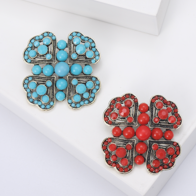 Simple Personality Animal Series Ethnic Style Clover Brooch Fashion European and American Style Electroplated Gold and Silver All-Match Inlaid Corsage