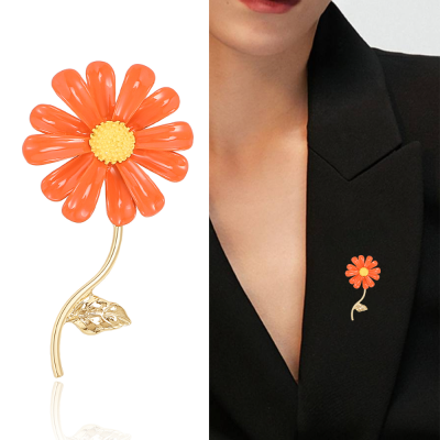 Simple Personality Animal Series Oil Dripping Sunflower Brooch Fashion European and American Style Electroplated Gold and Silver All-Match Inlaid Corsage