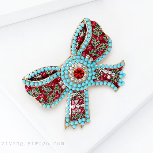 新跨境复古珐琅轻奢蝴蝶结胸针奢华百搭男女服饰个性优雅饰品胸花