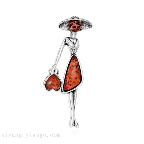 复古欧美跨境创意时尚女郎胸针时尚气质简约男女礼服西装领针配饰