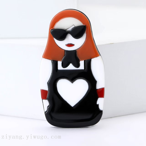 欧美跨境时尚亚克力墨镜女郎胸针个性创意女士服饰胸花饰品别针