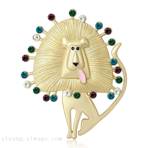 跨境欧美时尚哑金狮子动物胸针 百搭个性胸花女服饰别针配饰
