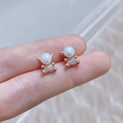 Yunyi Decorated Home Sterling Silver Needle Zircon Pearl Cute Bear Fashion Stud Earrings Wholesale Female All-Match and Sweet Small